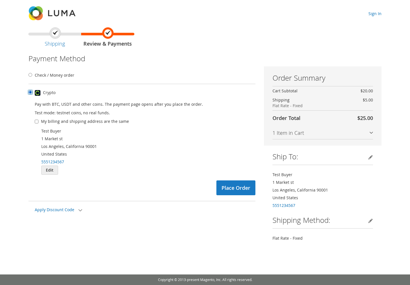 The CryptoLike method in the Magento Luma checkout