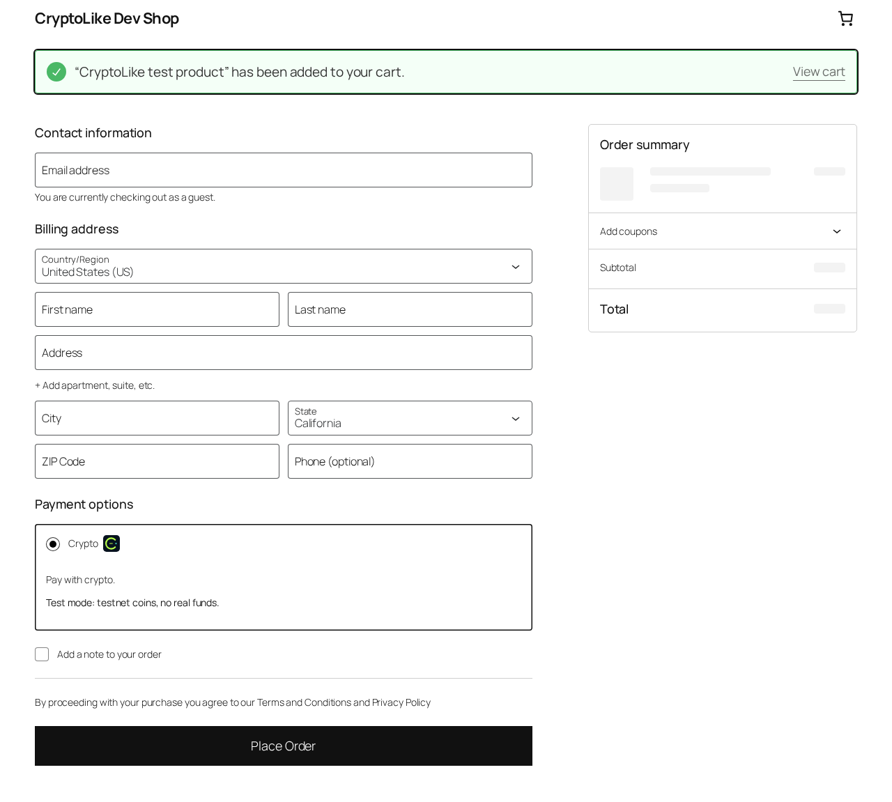 The "Crypto" method in the WooCommerce block checkout